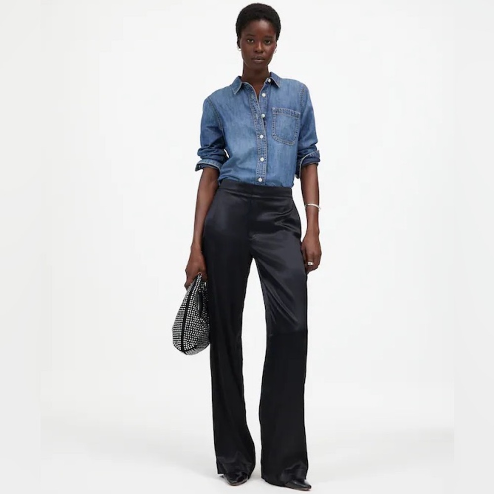 Pull-On Straight Pants in Stretch Satin small black